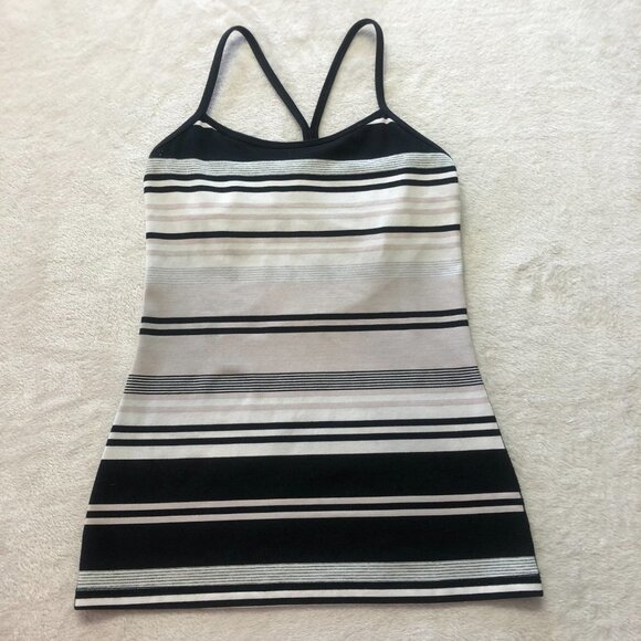 LULULEMON Power Y Tank *Luon Groovy Stripe Static Wave Dune / Black Size 6 - Picture 3 of 9